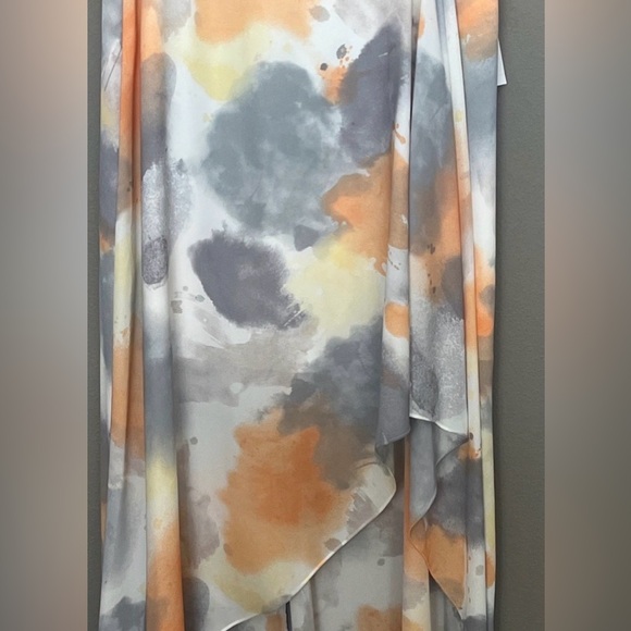 DKNYC Asymmetrical Watercolor Wrap Skirt in Orange, Gray & Yellow Sz 6 NWT - Picture 7 of 17